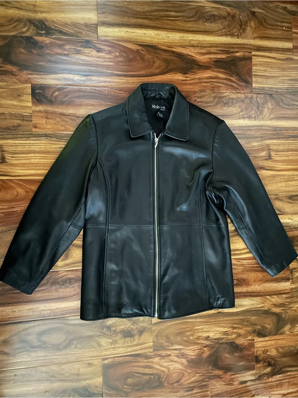 Style and co. black leather petite medium jacket